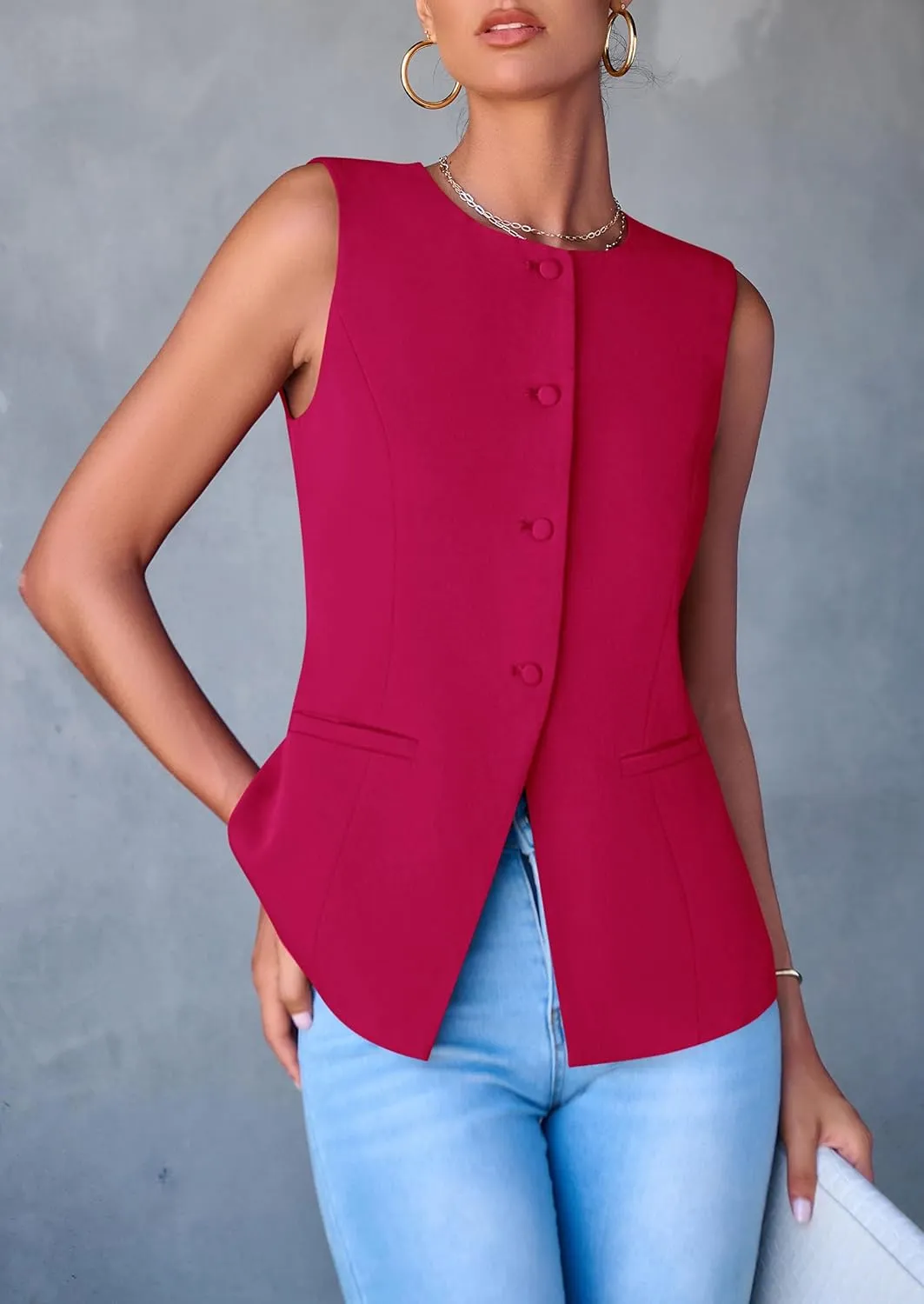 PRETTYGARDEN Women's Suit Vest Tops 2025 Summer Dressy Casual Business Button Sleeveless Trendy Fashion Blazer Waistcoat