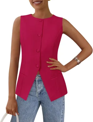 PRETTYGARDEN Women's Suit Vest Tops 2025 Summer Dressy Casual Business Button Sleeveless Trendy Fashion Blazer Waistcoat