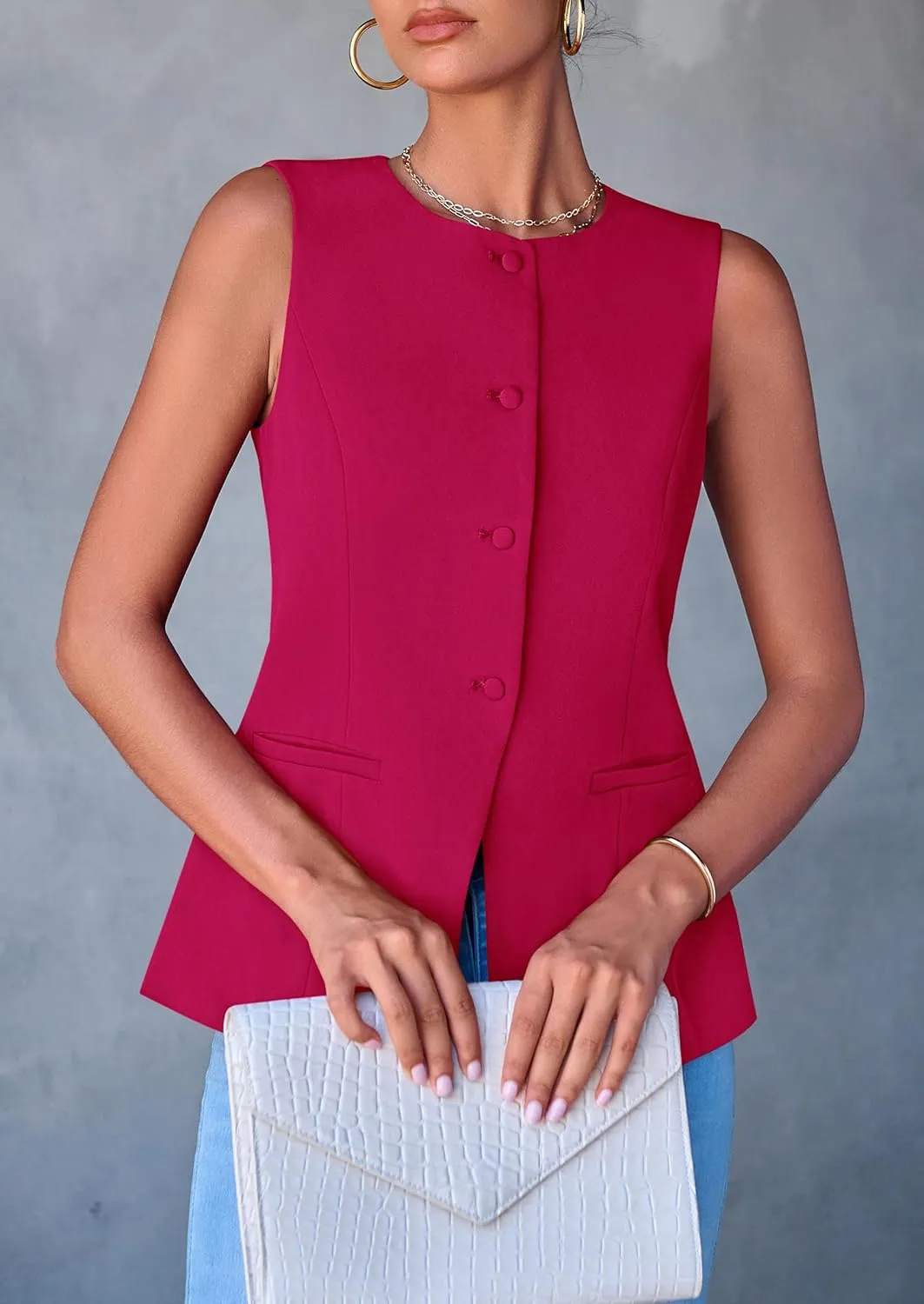 PRETTYGARDEN Women's Suit Vest Tops 2025 Summer Dressy Casual Business Button Sleeveless Trendy Fashion Blazer Waistcoat