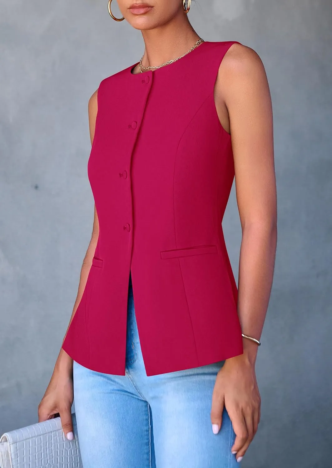 PRETTYGARDEN Women's Suit Vest Tops 2025 Summer Dressy Casual Business Button Sleeveless Trendy Fashion Blazer Waistcoat