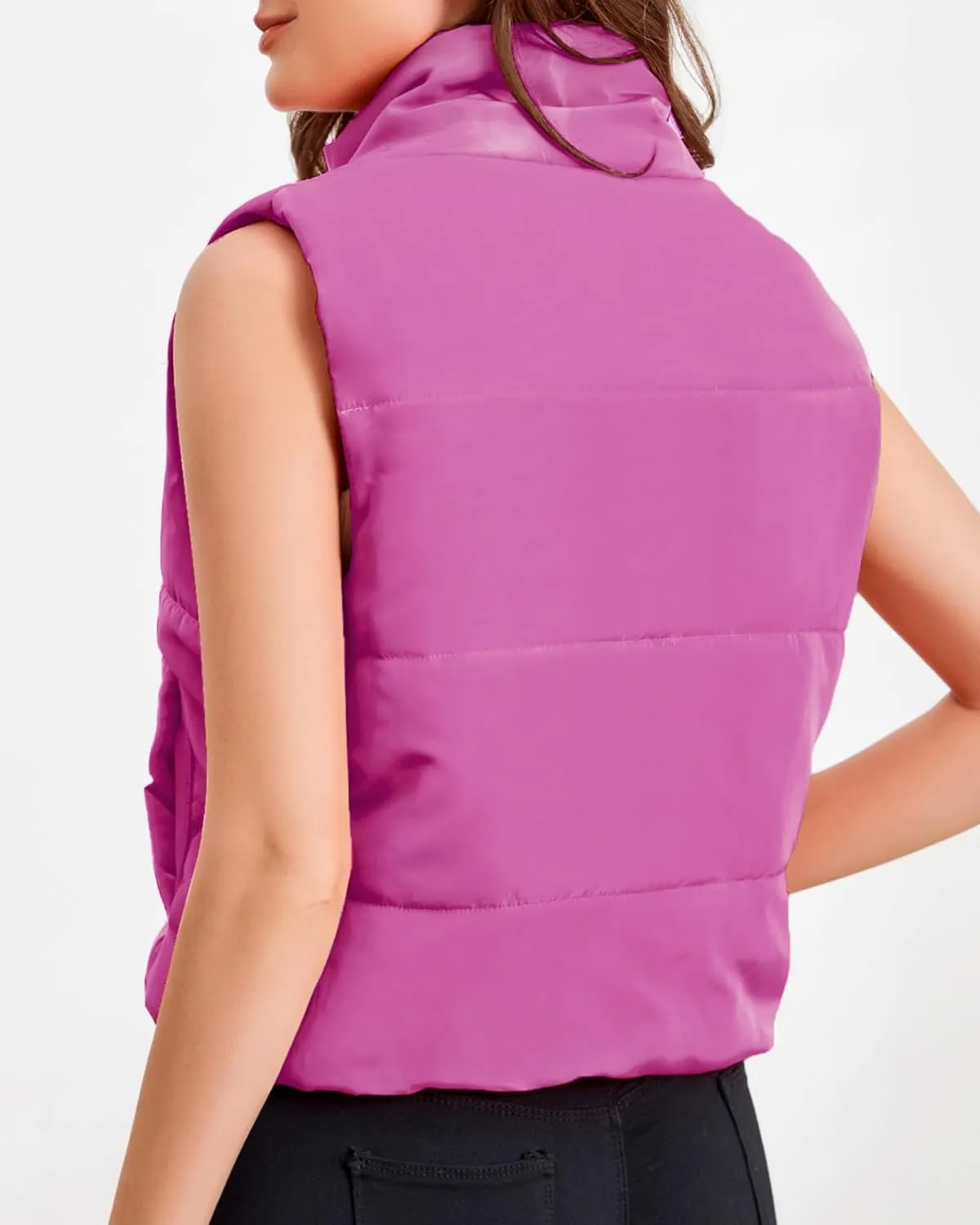 Puffer Vest Women Sleeveless Cropped Stand Collar Lightweight Padded Outerwear with Pockets Fall Winter 2024
