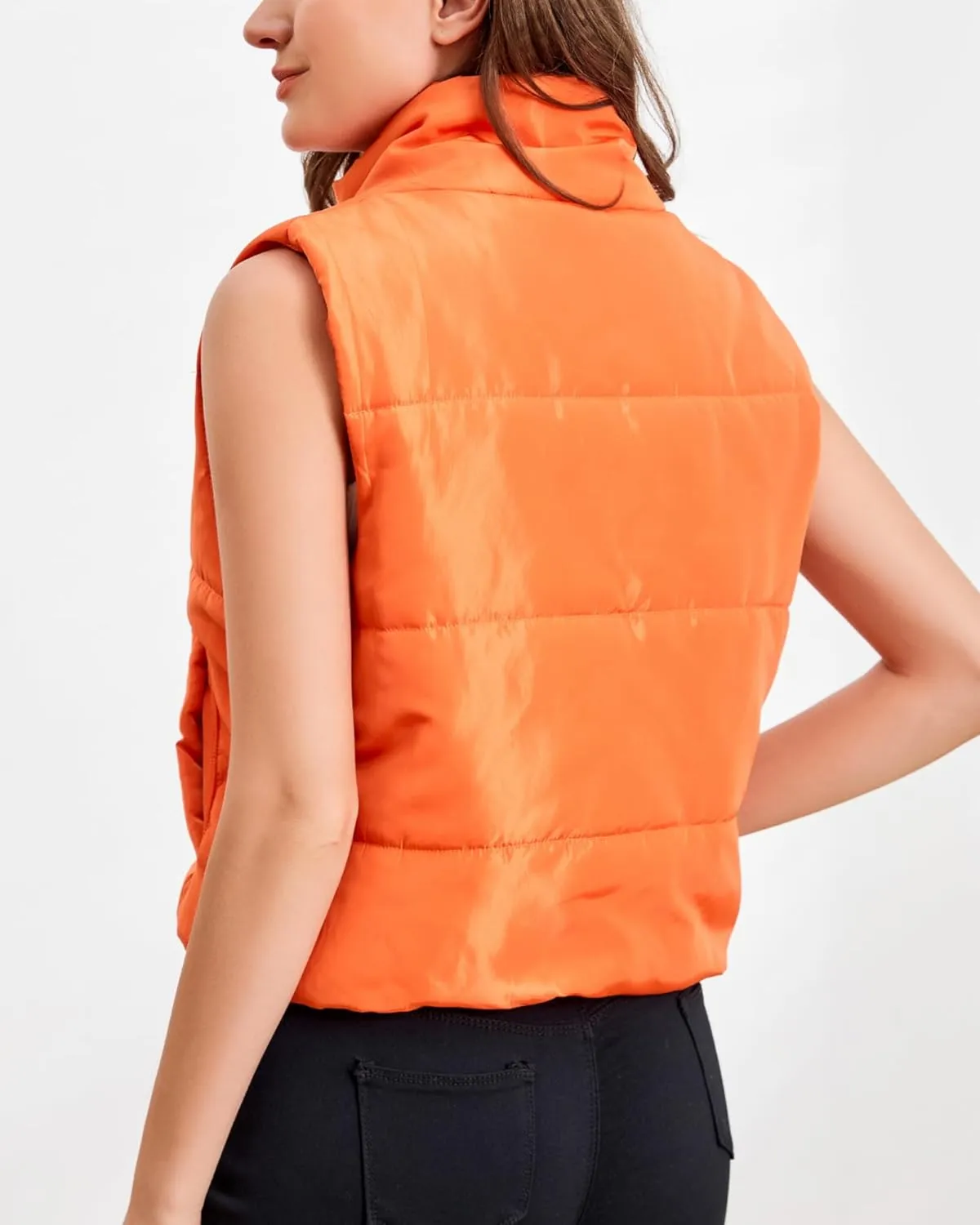 Puffer Vest Women Sleeveless Cropped Stand Collar Lightweight Padded Outerwear with Pockets Fall Winter 2024