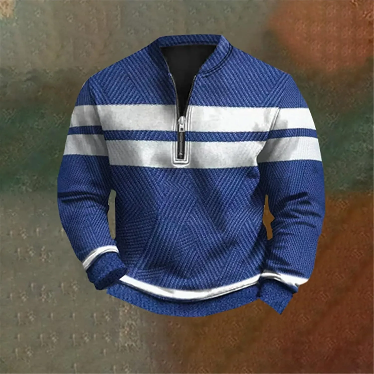 Pullover Sweatshirts Mock Neck Men's Casual Fashion Loose 3D Printed Zipper Long Sleeved Casual Mock Neck Pullover
