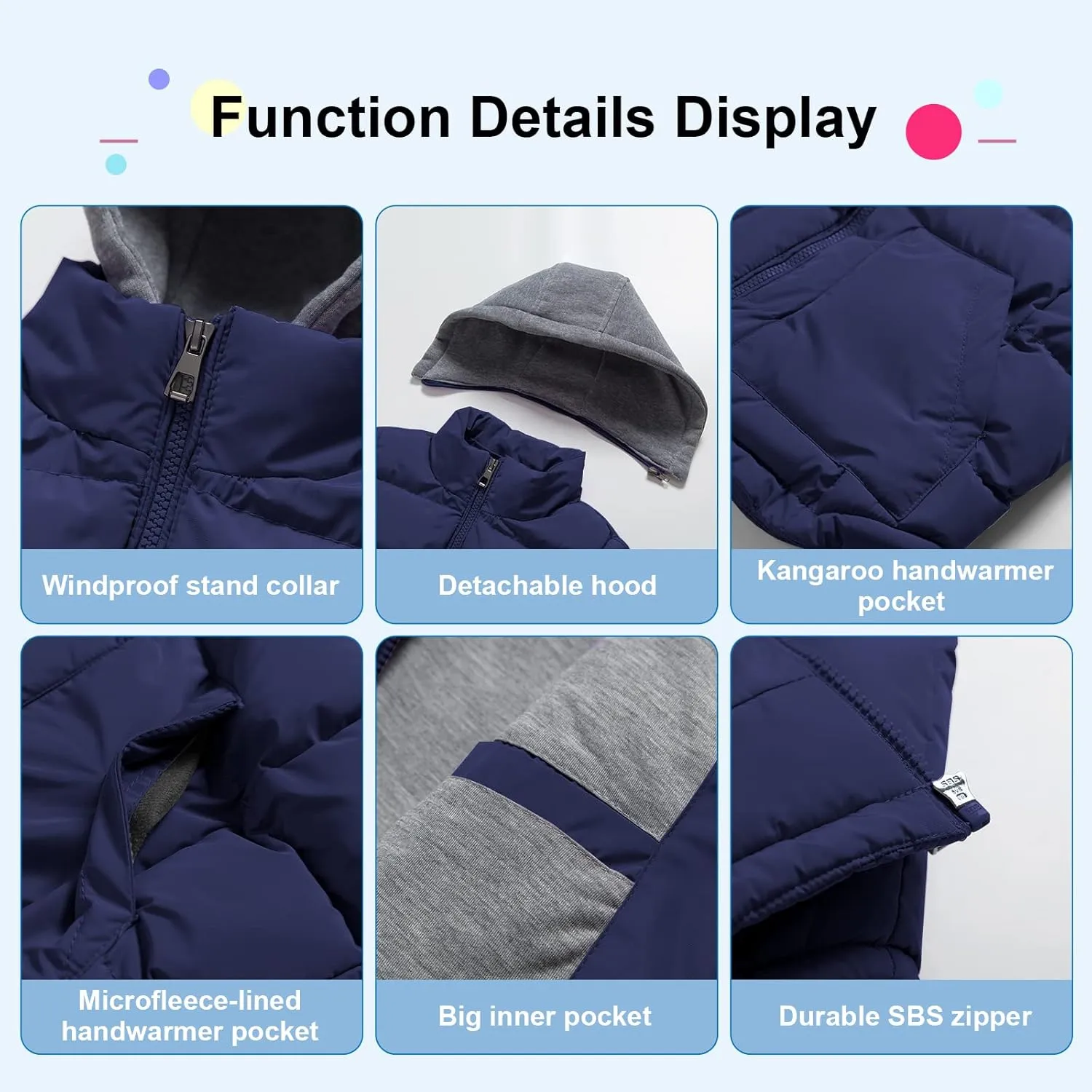 Pursky Girl's and Boy's Warm Puffer Vest Coat Water Resistant Sleeveless Jacket With Detachable Hood for 6-14Y