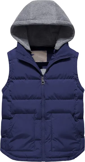 Pursky Girl's and Boy's Warm Puffer Vest Coat Water Resistant Sleeveless Jacket With Detachable Hood for 6-14Y