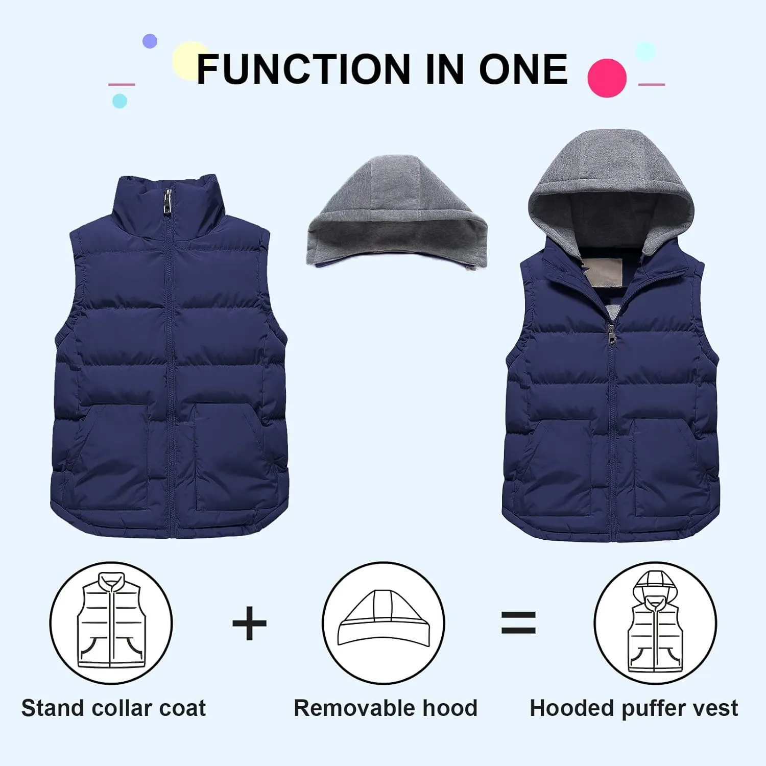 Pursky Girl's and Boy's Warm Puffer Vest Coat Water Resistant Sleeveless Jacket With Detachable Hood for 6-14Y