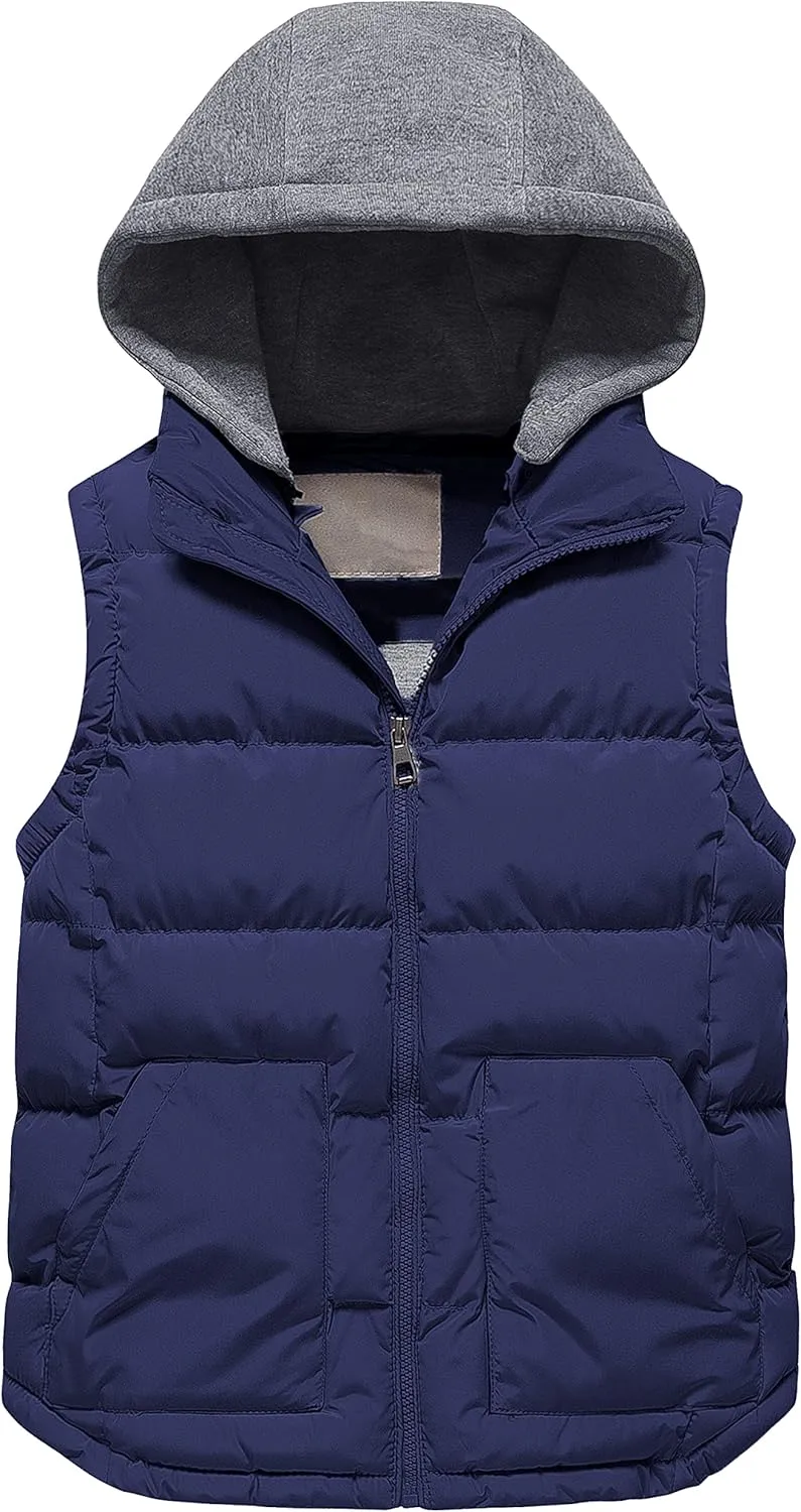 Pursky Girl's and Boy's Warm Puffer Vest Coat Water Resistant Sleeveless Jacket With Detachable Hood for 6-14Y