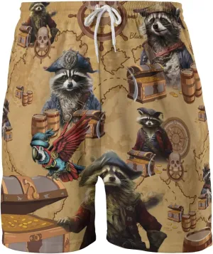 Racoon Mens Swim Trunks - Animal Hawaiian Mens Shorts - Summer Drawstring Beachwear Shorts Series 14