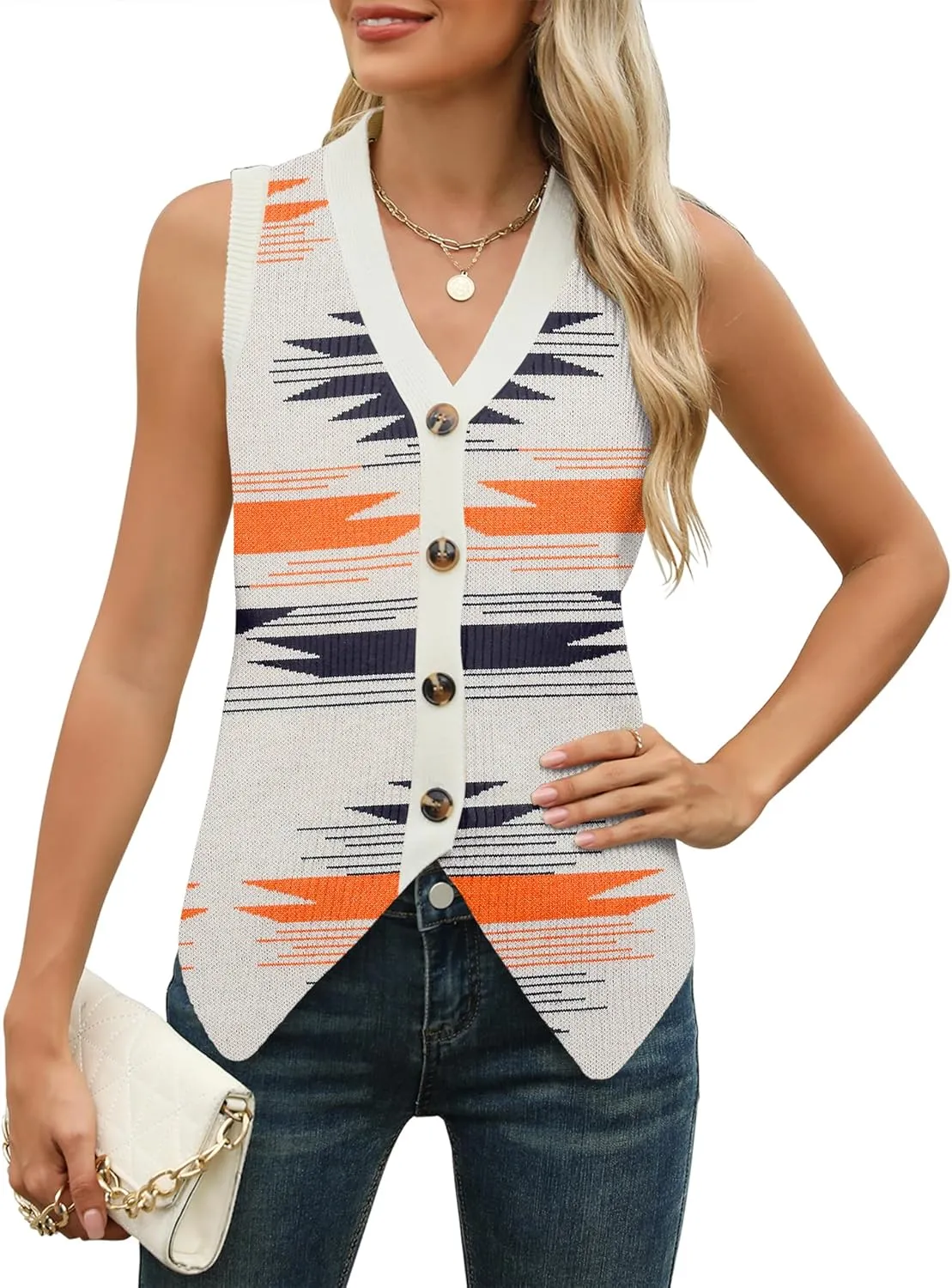 Rapbin Womens Sweater Vest Button Down Sleeveless V Neck Tank Tops 2024 Fashion Trendy