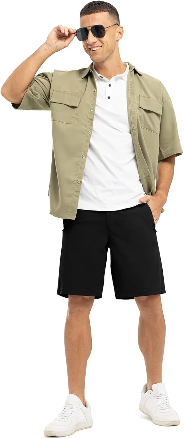 Rdruko Men's Golf Shorts Stretch Dry Fit 9" Lightweight Casual Dress Work Shorts with Pockets