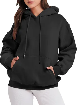Regular Fit Hoodies Solid Color Basic Plain Drawstring Hooded Pullover Long Sleeve Tops Winter Sweatshirt with Pocket