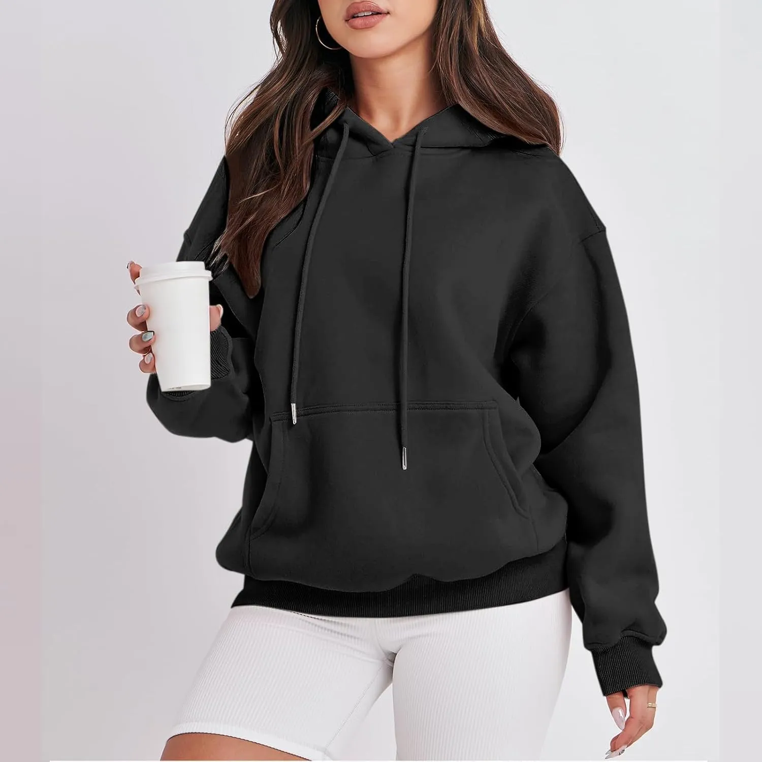 Regular Fit Hoodies Solid Color Basic Plain Drawstring Hooded Pullover Long Sleeve Tops Winter Sweatshirt with Pocket