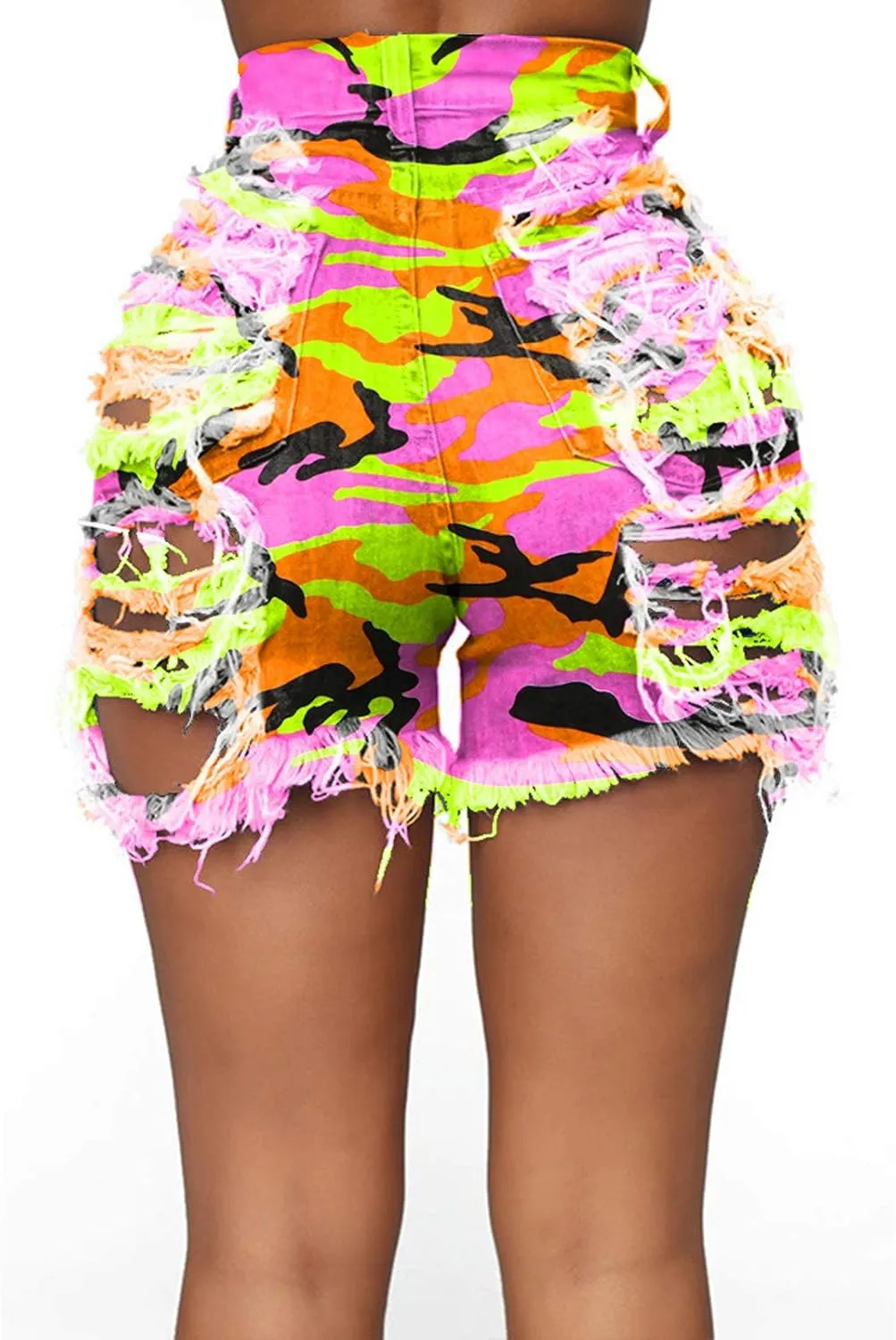 Romastory Womens High Waisted Jean Shorts Ripped Tie-dye Stretchy Denim Shorts for Women