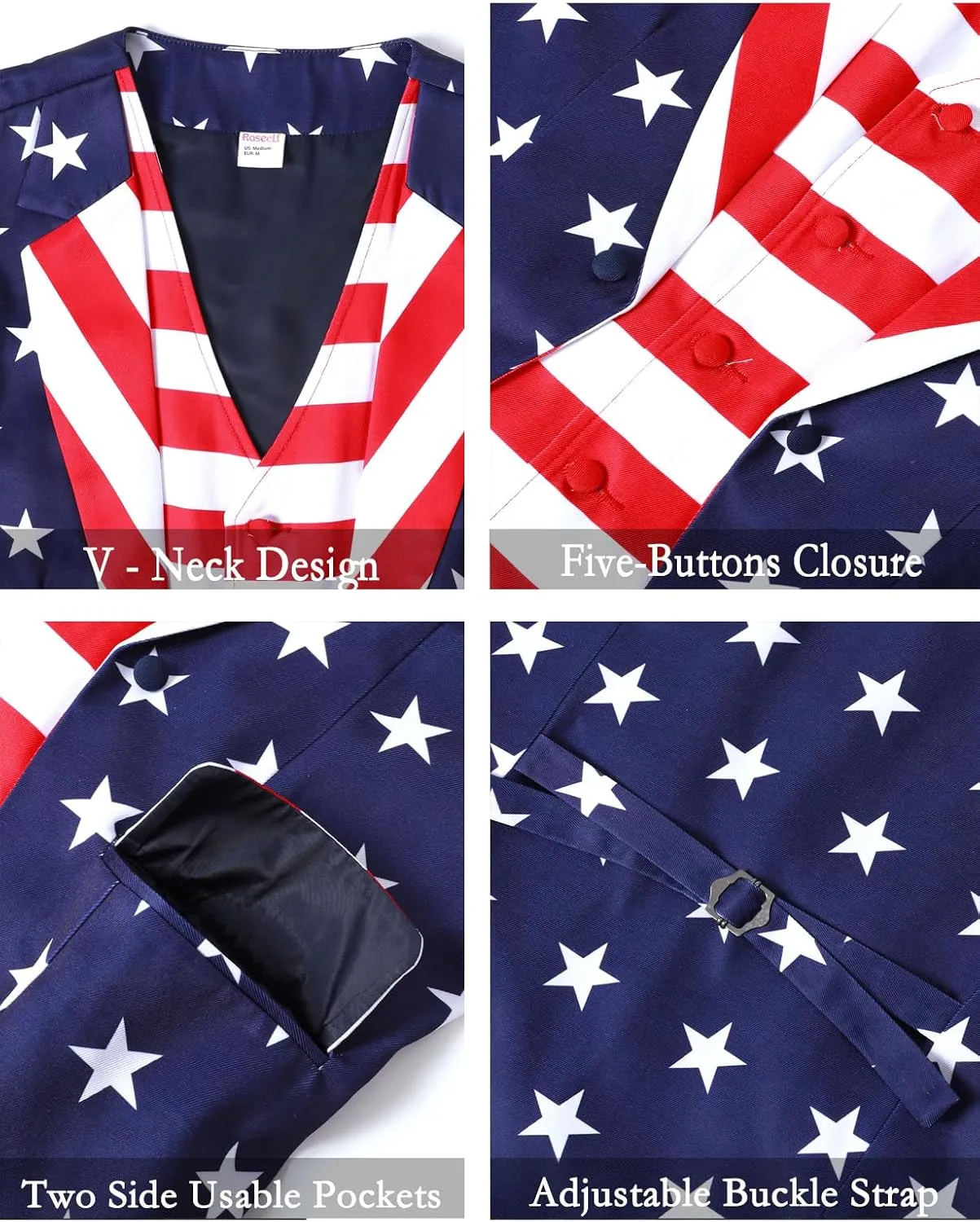 Roseelf Men's Festival Fake 2-Piece Suit Vest with Bowtie