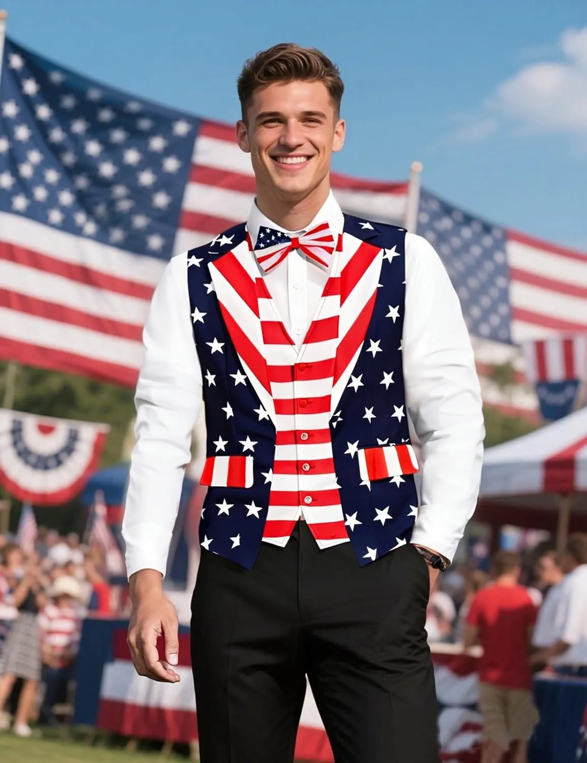 Roseelf Men's Festival Fake 2-Piece Suit Vest with Bowtie