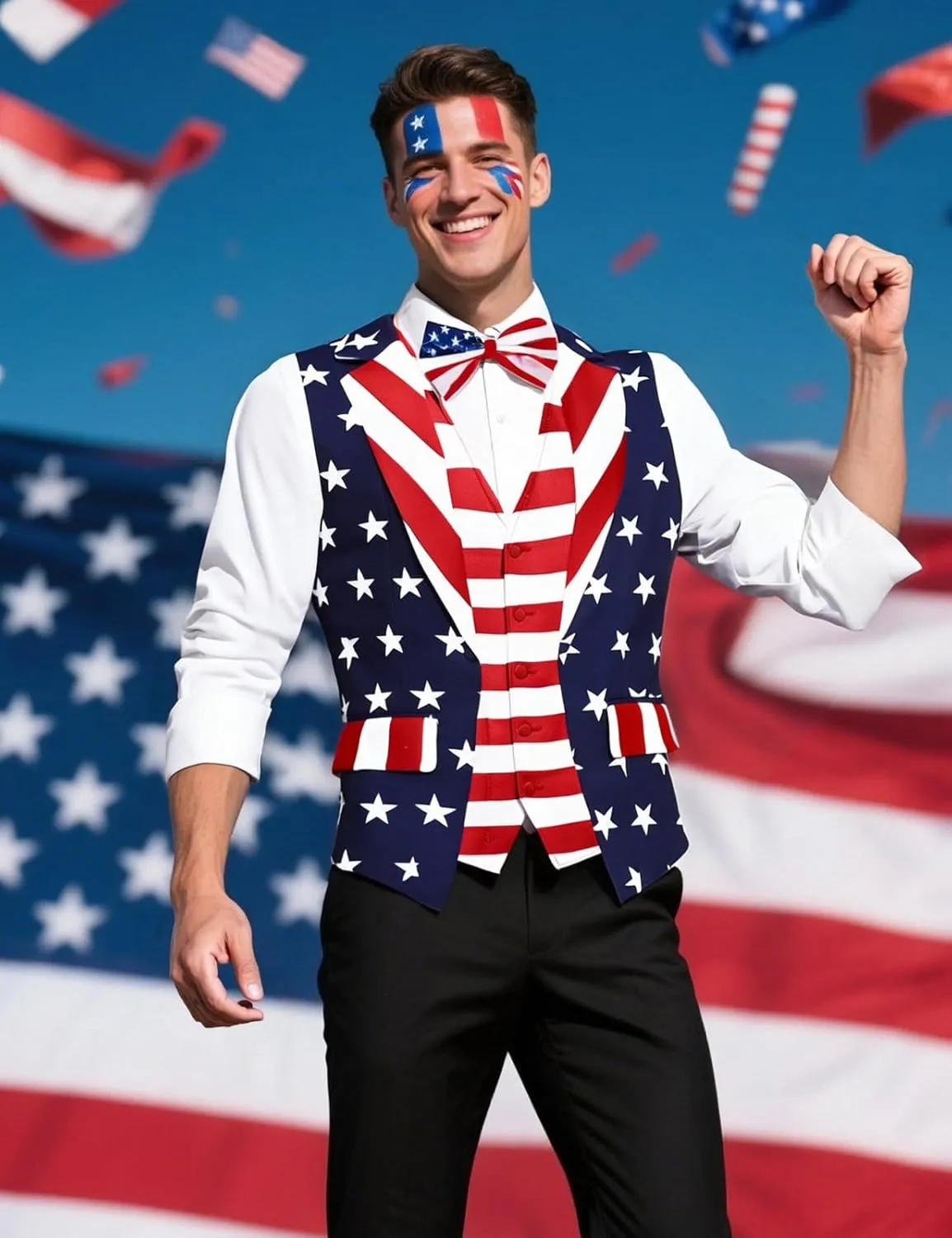 Roseelf Men's Festival Fake 2-Piece Suit Vest with Bowtie