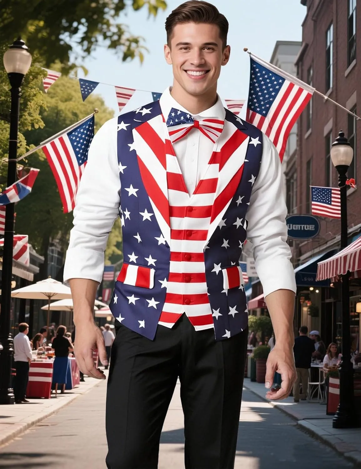 Roseelf Men's Festival Fake 2-Piece Suit Vest with Bowtie