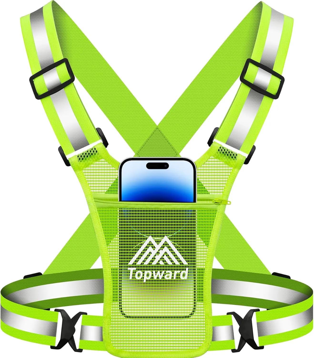 Running Vest Chest Phone Holder for Women Men, Reflective Vest Safety Gear for Dog Walking Cycling - Adjustable Waist/Shoulder