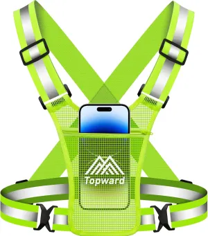 Running Vest Chest Phone Holder for Women Men, Reflective Vest Safety Gear for Dog Walking Cycling - Adjustable Waist/Shoulder