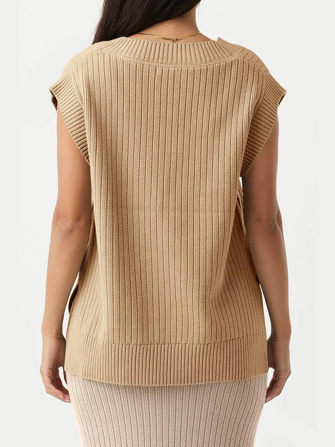 Saodimallsu Womens Crew Neck Sweater Vest Summer Oversized Ribbed Knit Sleeveless Casual Loose Fit Pullover Tank Top