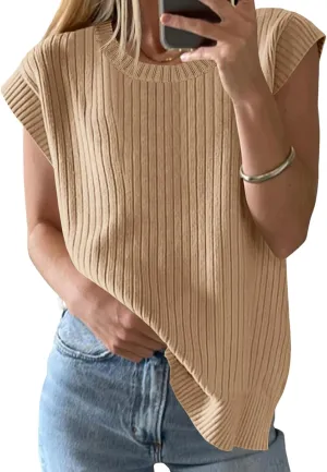 Saodimallsu Womens Crew Neck Sweater Vest Summer Oversized Ribbed Knit Sleeveless Casual Loose Fit Pullover Tank Top