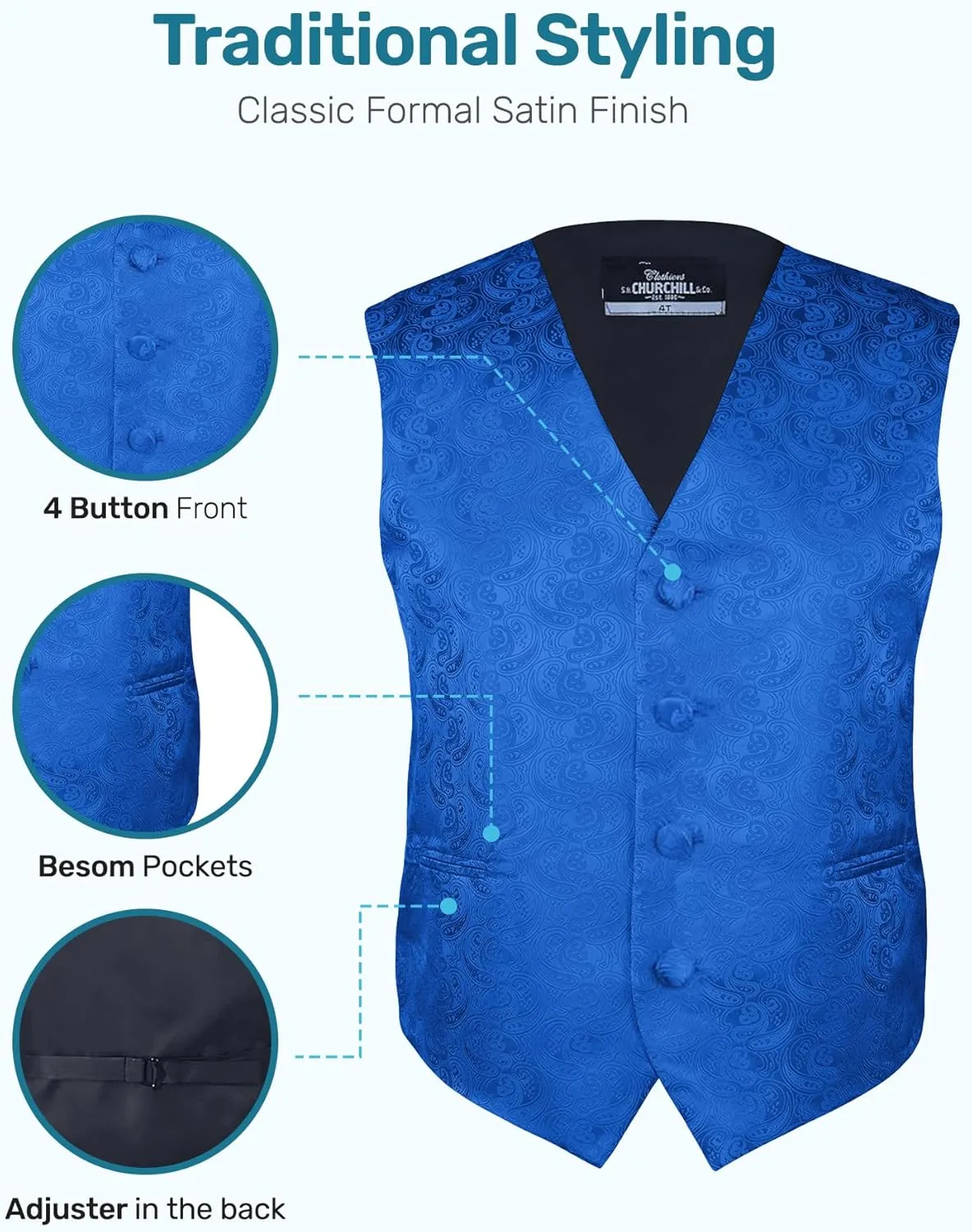 S.H. Churchill & Co. Boys 4 Piece Formal Paisley Vest and Tie Set