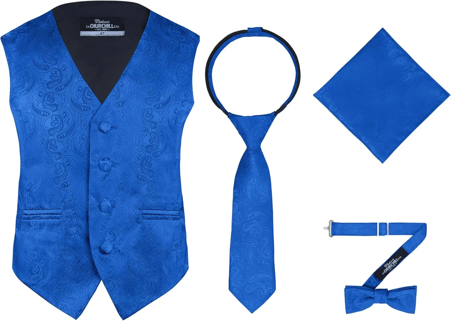 S.H. Churchill & Co. Boys 4 Piece Formal Paisley Vest and Tie Set