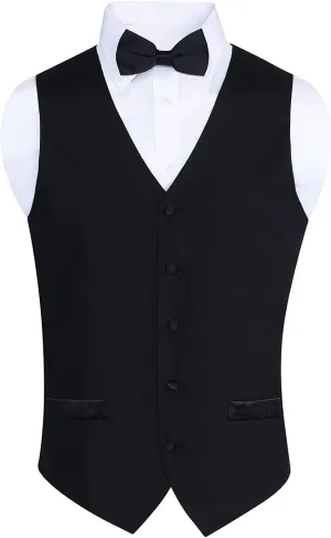 S.H. Churchill & Co. Mens 100% Wool Formal Vest and Tie Set  Includes Black Vest and Matching Black Satin Bow Tie