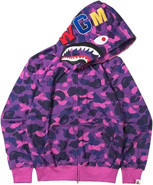 Shark Jaw Camo Jacket Hoodie Shark Mouth Sweatershirt Full Zip Up for Adults