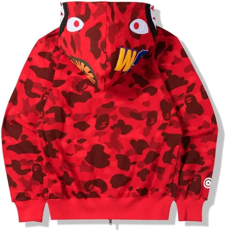 Shark Jaw Camo Jacket Hoodie Shark Mouth Sweatershirt Full Zip Up for Adults