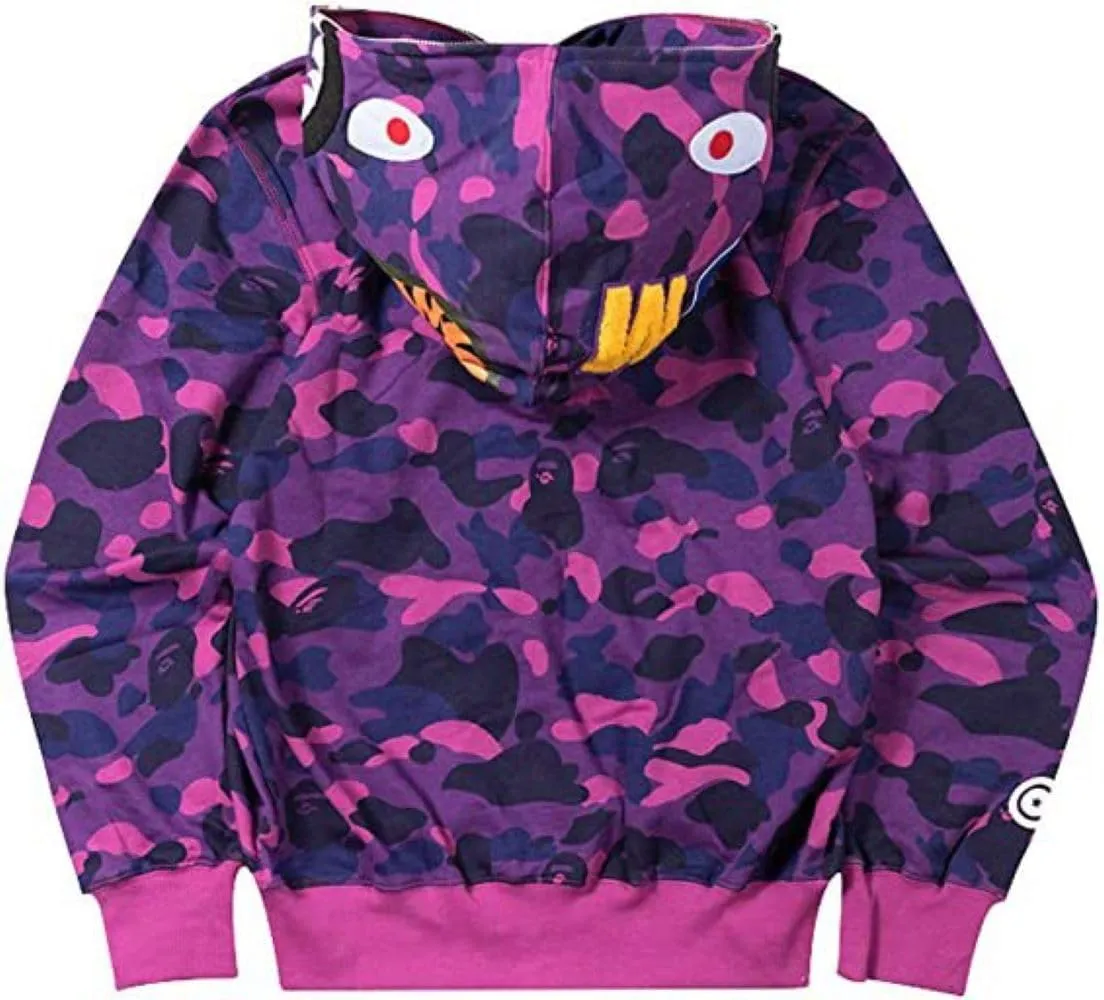 Shark Jaw Camo Jacket Hoodie Shark Mouth Sweatershirt Full Zip Up for Adults