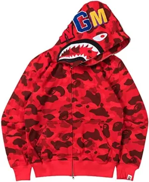 Shark Jaw Camo Jacket Hoodie Shark Mouth Sweatershirt Full Zip Up for Adults