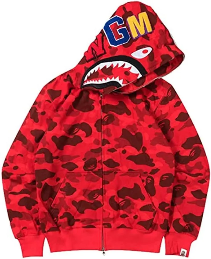 Shark Jaw Camo Jacket Hoodie Shark Mouth Sweatershirt Full Zip Up for Adults