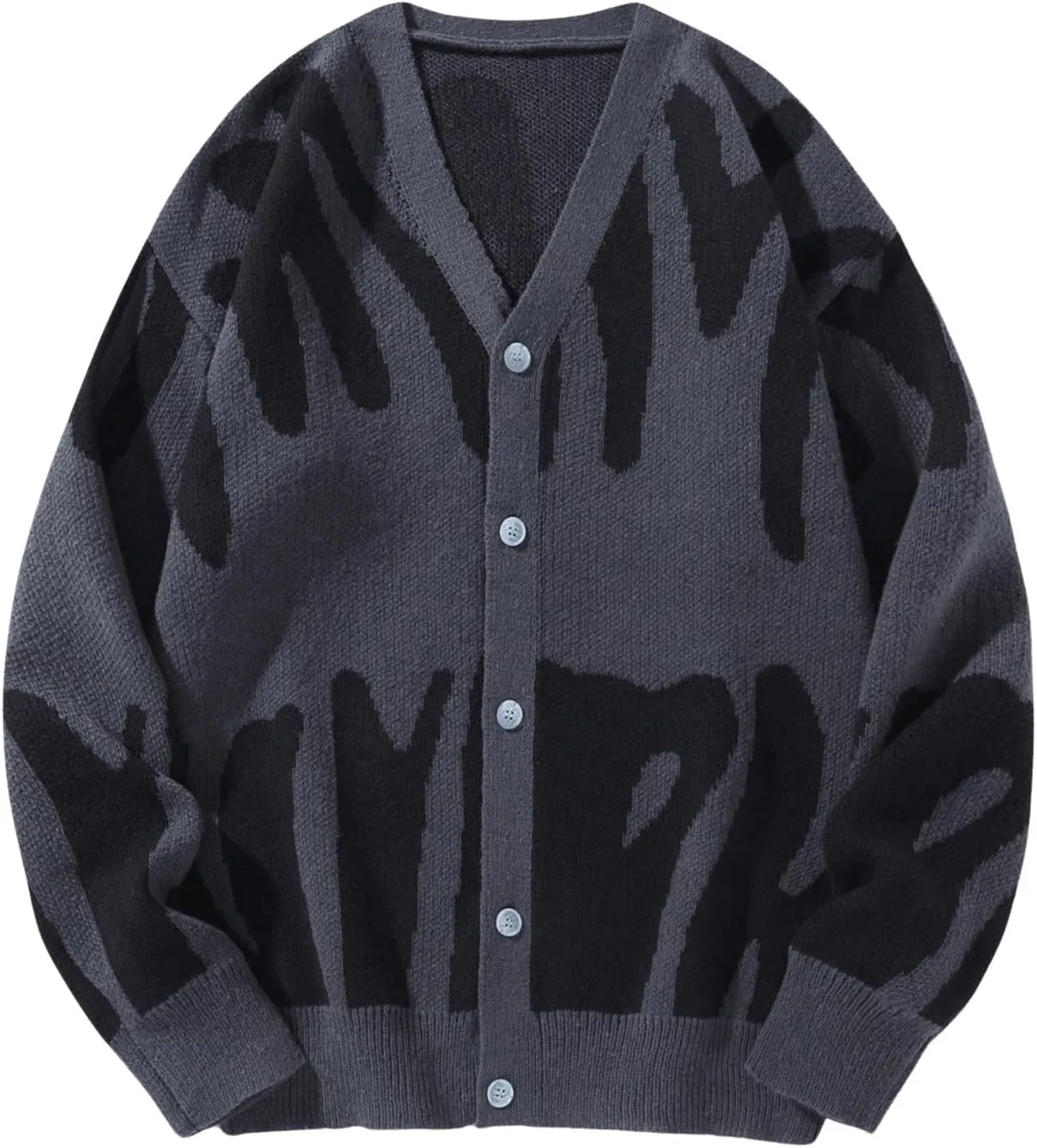 SHENHE Men's Graphic Sweater Button Down Long Sleeve V Neck Cardgian Sweater Streetwear
