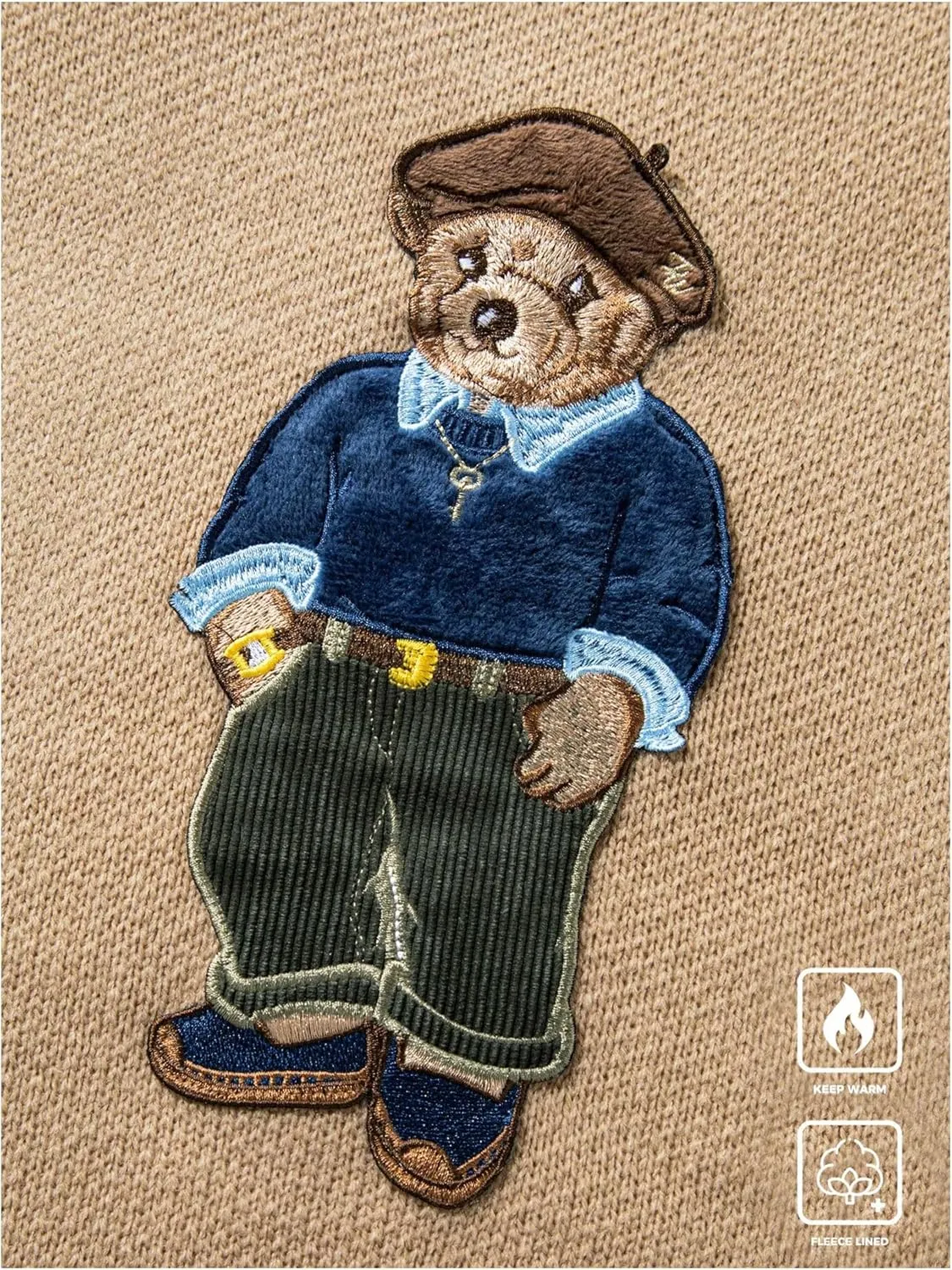 SHENHE Men's Oversized Crew Neck Cute Bear Sweater Vintage Unisex Preppy Sweater Jumper
