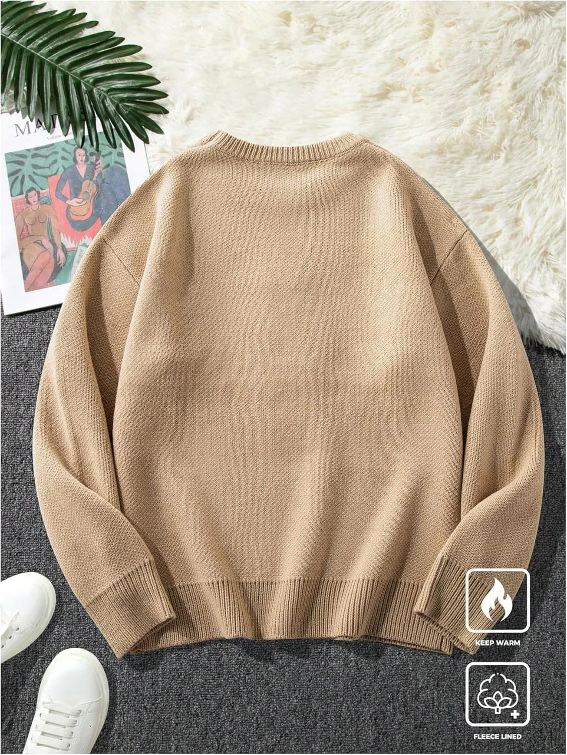 SHENHE Men's Oversized Crew Neck Cute Bear Sweater Vintage Unisex Preppy Sweater Jumper