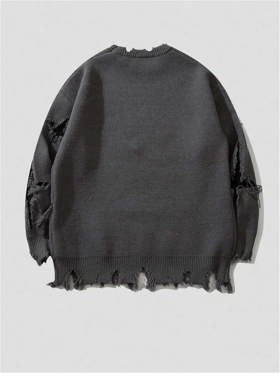 SHENHE Men's Oversized Skull Sweater Gothic Crewneck Long Sleeve Ripped Punk Sweater Pullover
