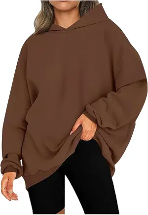 SMIDOW Oversized Hoodies For Women Casual Fall Fashion Pullover Tops Solid Loose Comfy Hooded Sweatshirts 2023