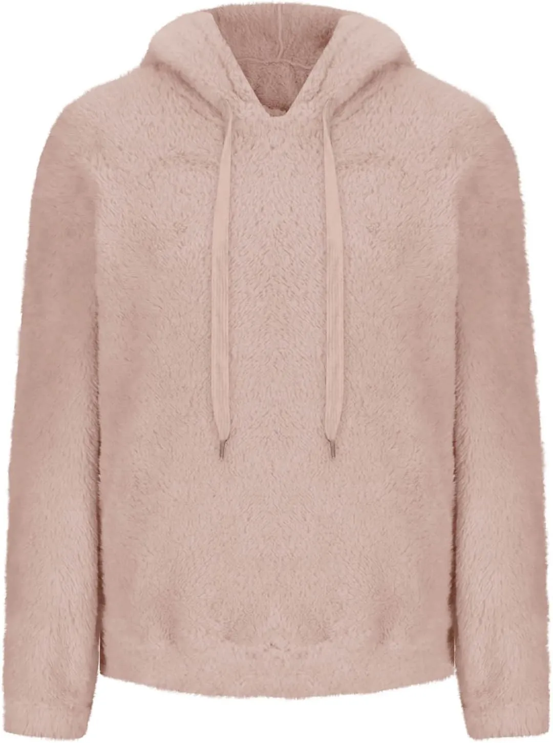 Solid Plush Hoodies for Women Drawstring Round Neck Fleece Pullover Sweatshirts 2025 Winter Oversized Hooded Tops