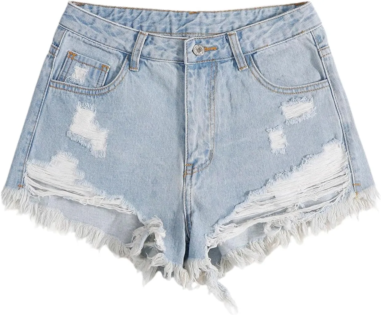 SOLY HUX Women's Ripped Raw Hem Jean Shorts High Waisted Straight Leg Denim Shorts Streetwear