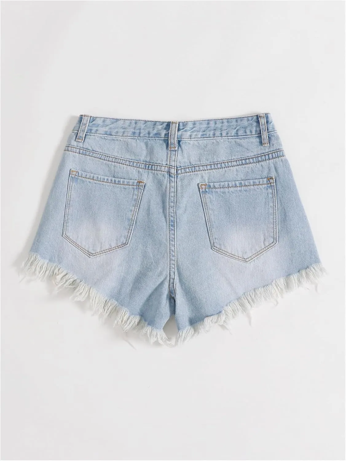 SOLY HUX Women's Ripped Raw Hem Jean Shorts High Waisted Straight Leg Denim Shorts Streetwear