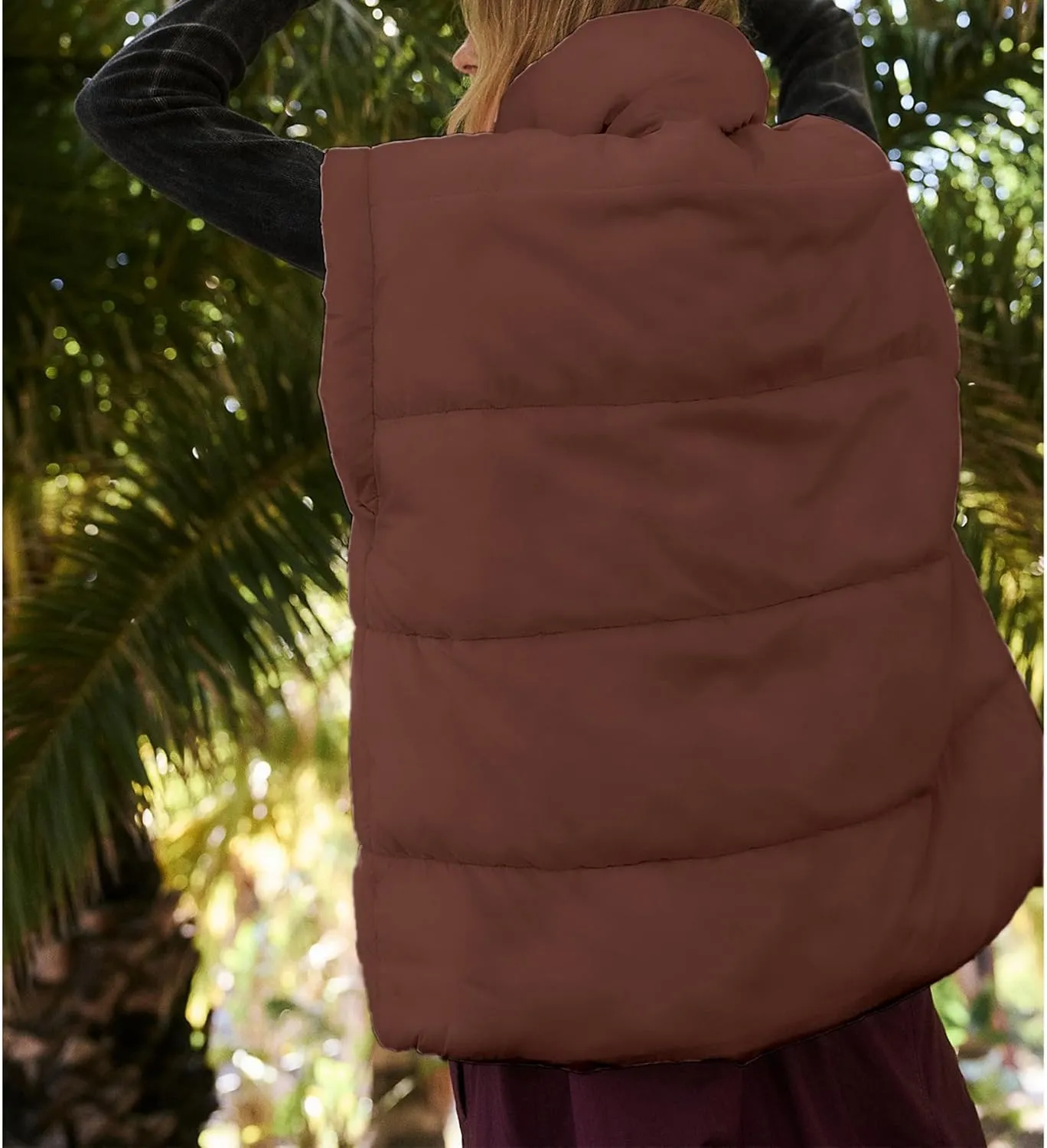 Songling Womens Oversized Puffer Vest Stand Collar Full Zip Sleeveless Bubble Puffer Vest Quilted Padded Warm Coat Outwear