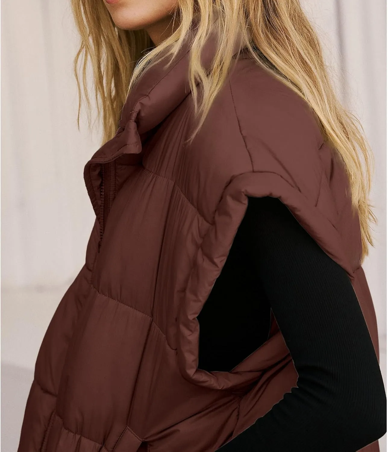 Songling Womens Oversized Puffer Vest Stand Collar Full Zip Sleeveless Bubble Puffer Vest Quilted Padded Warm Coat Outwear