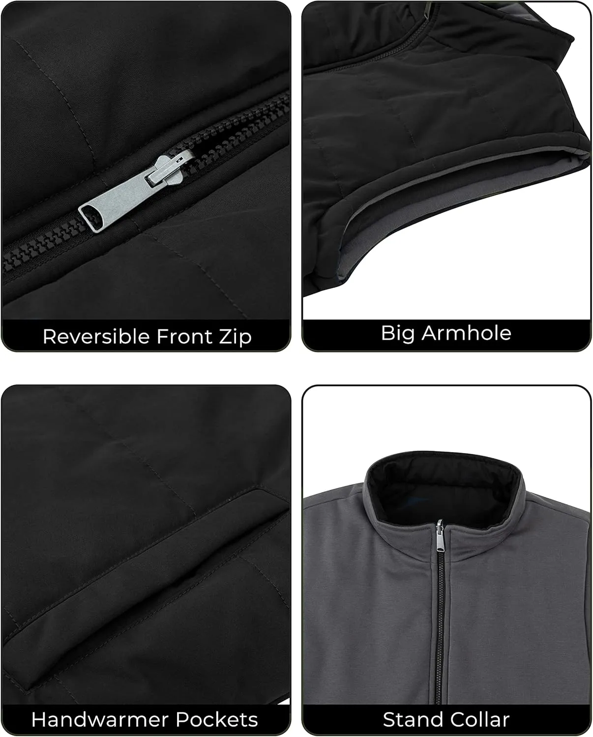 Soularge Men's Big and Tall Winter Thickened Warm Reversible Puffer Vest