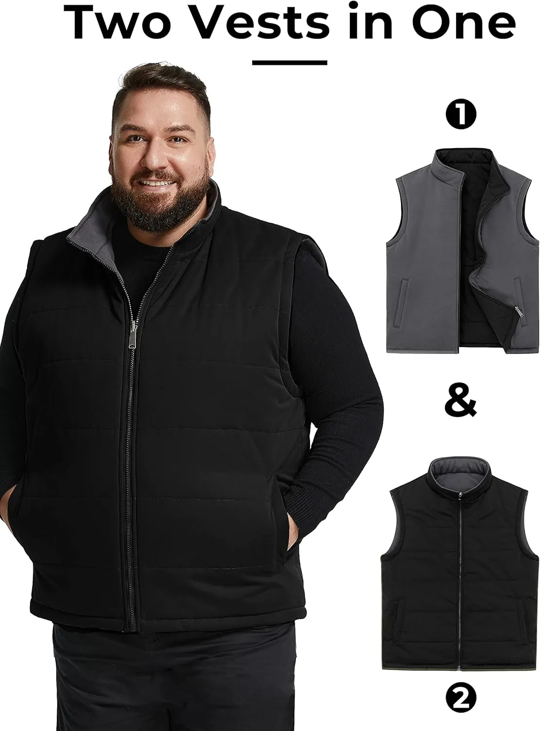 Soularge Men's Big and Tall Winter Thickened Warm Reversible Puffer Vest