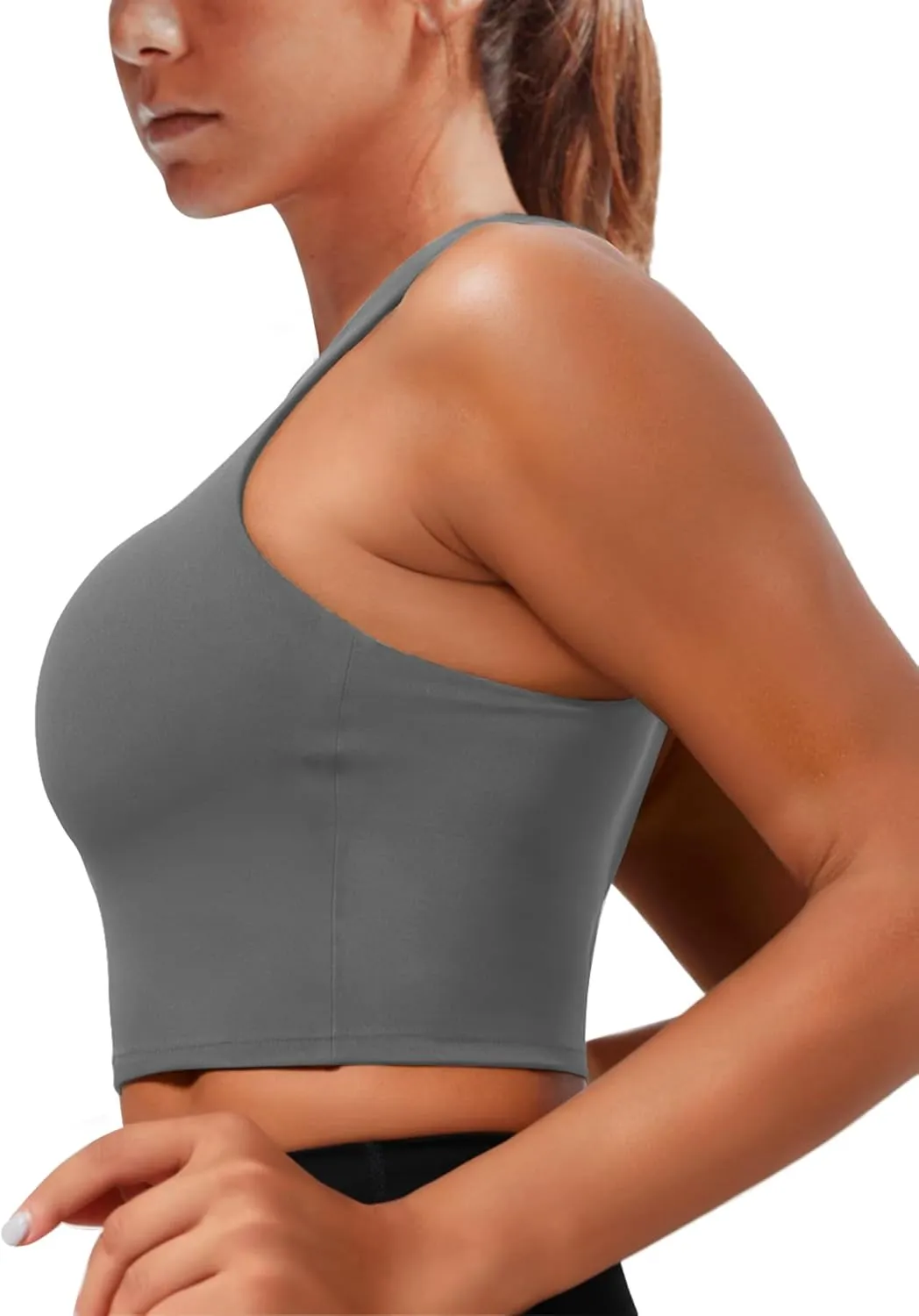 Sports Bras for Women, Supportive Longline High Neck Sports Bra Push Up Workout Built in Bra Crop Tank Tops