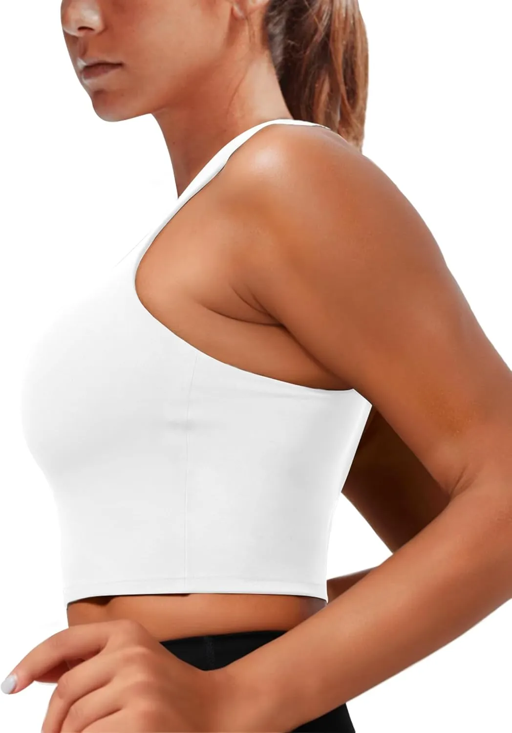 Sports Bras for Women, Supportive Longline High Neck Sports Bra Push Up Workout Built in Bra Crop Tank Tops