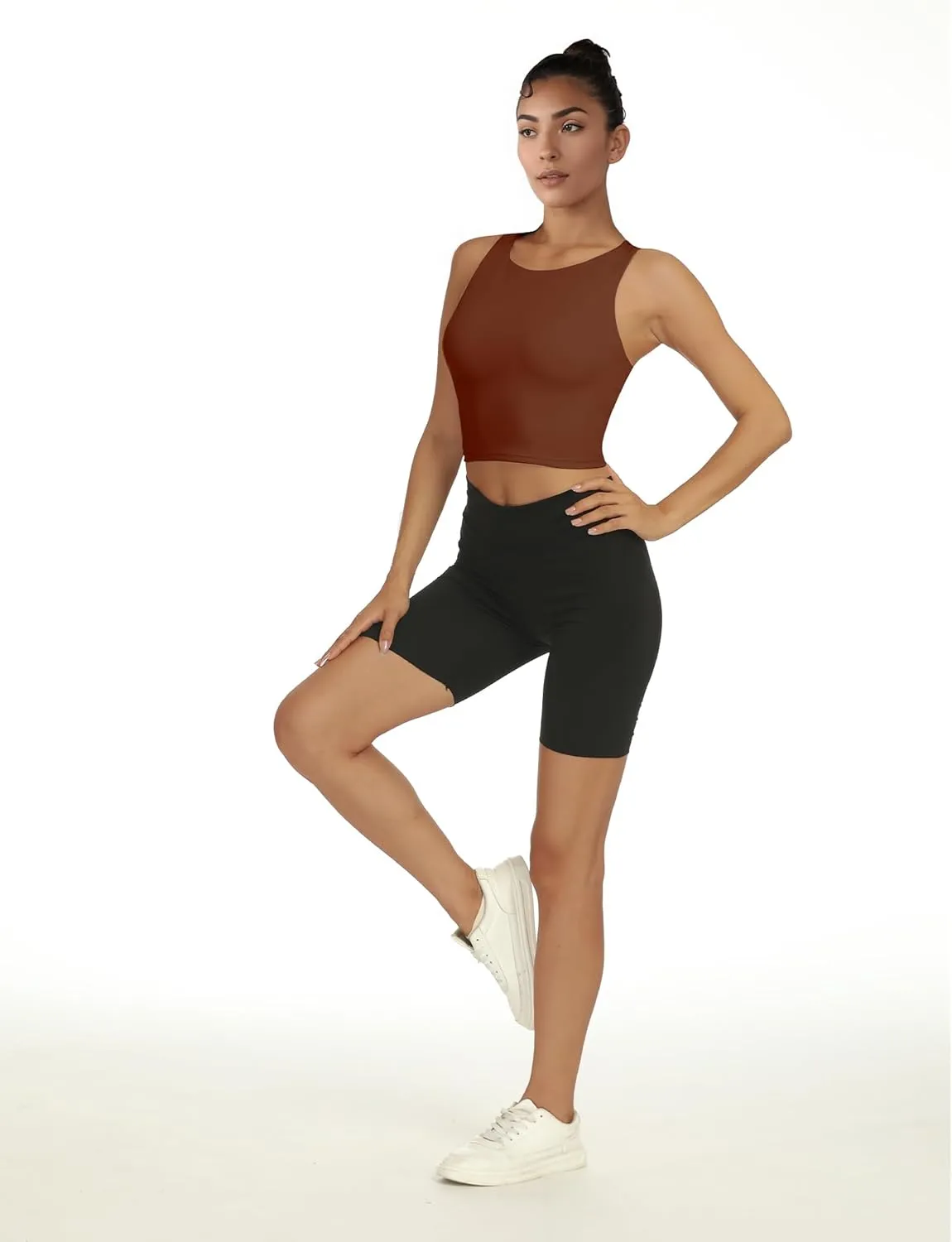 Sports Bras for Women, Supportive Longline High Neck Sports Bra Push Up Workout Built in Bra Crop Tank Tops