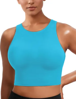 Sports Bras for Women, Supportive Longline High Neck Sports Bra Push Up Workout Built in Bra Crop Tank Tops