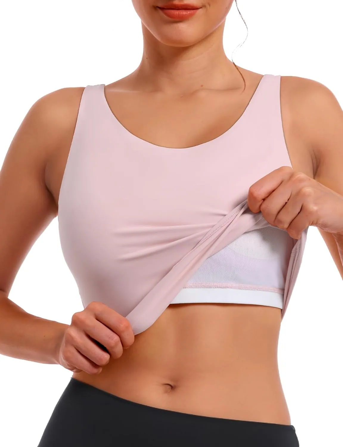 Sports Bras for Women, Supportive Longline High Neck Sports Bra Push Up Workout Built in Bra Crop Tank Tops